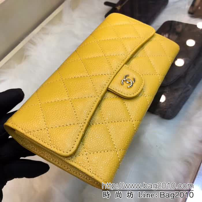 CHANEL香奈兒 18年春夏新款 CF兩折錢包 水晶檸檬黃色 荔枝紋頭層牛皮 銀色五金 80758  DJC3167